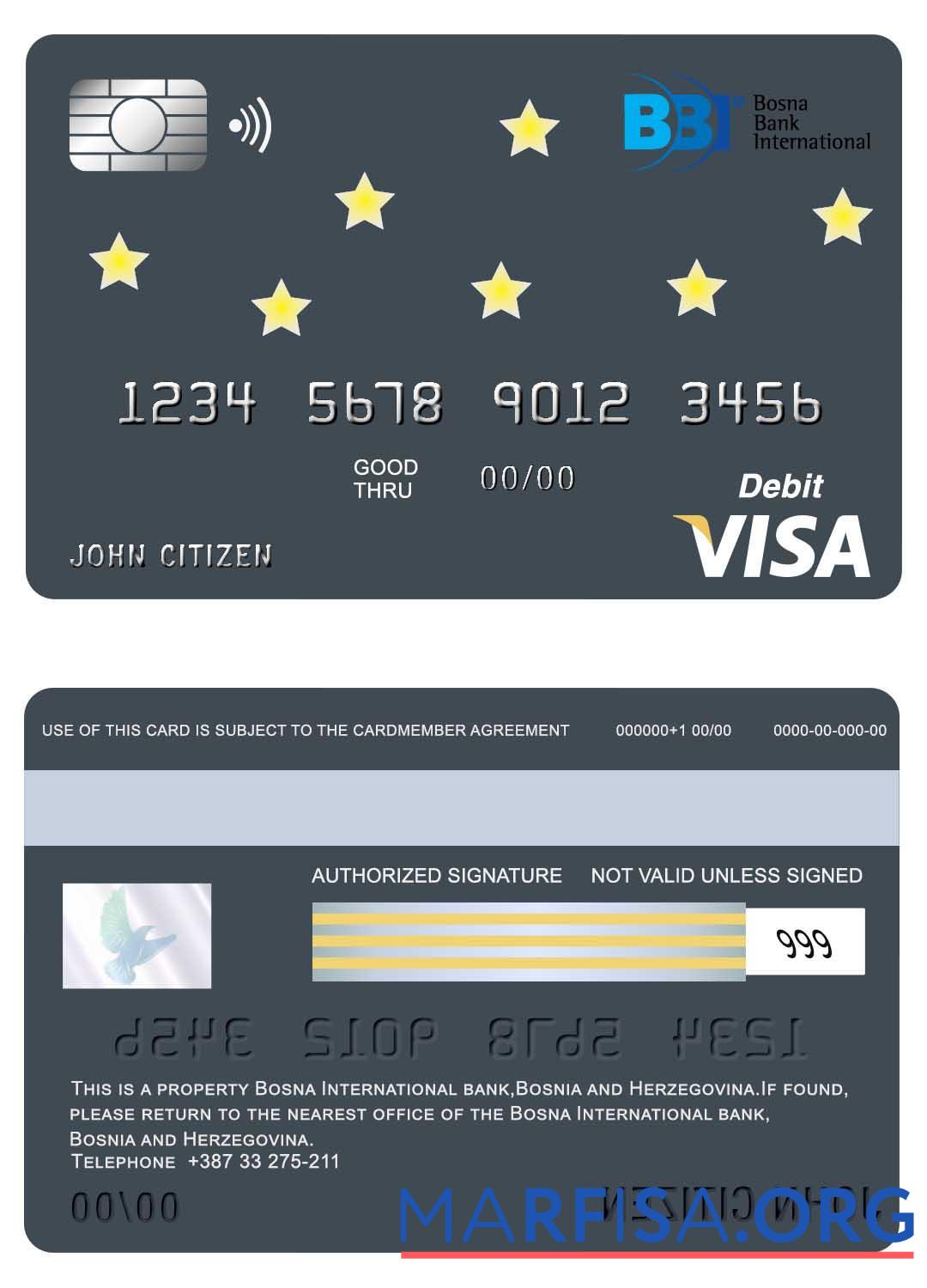 Blank Bosnia and Herzegovina Bosna International bank visa card template